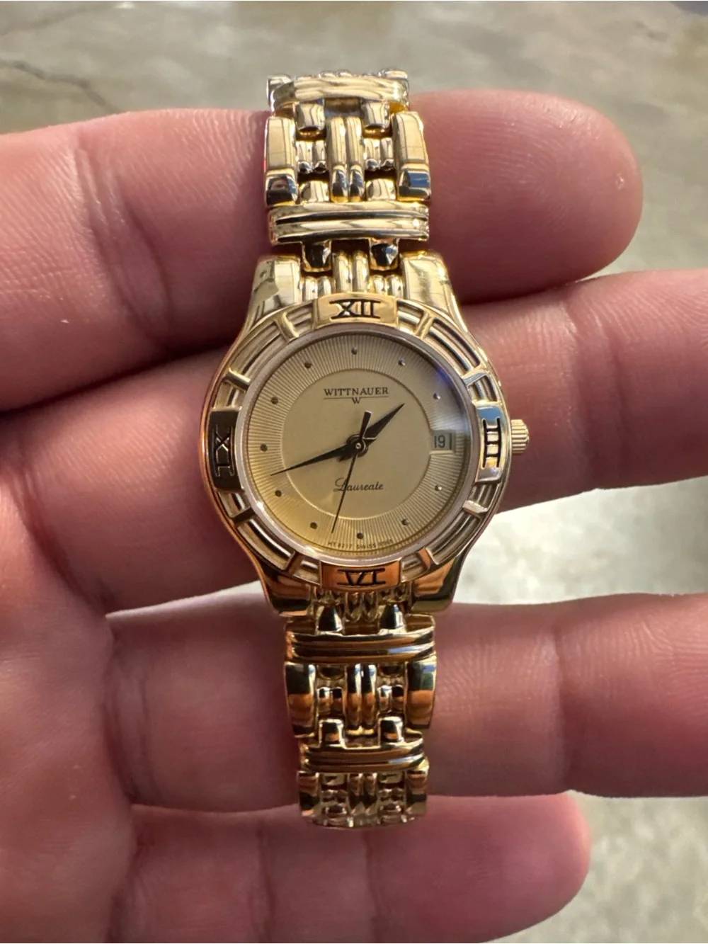 Wittnauer 25mm Gold Tone Steel Date Black Dial